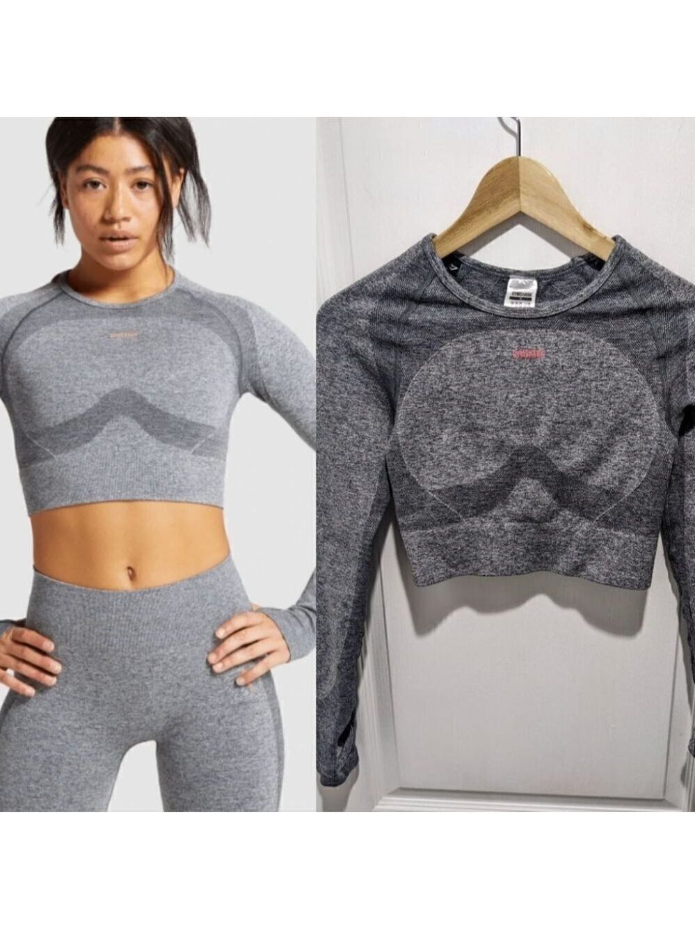 Gymshark | Flex Sports Long Sleeve Crop Top in Charcoal Marl/Pink